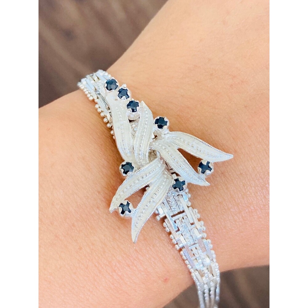 SU 925 Italy sterling silver floral bracelet 7.5"